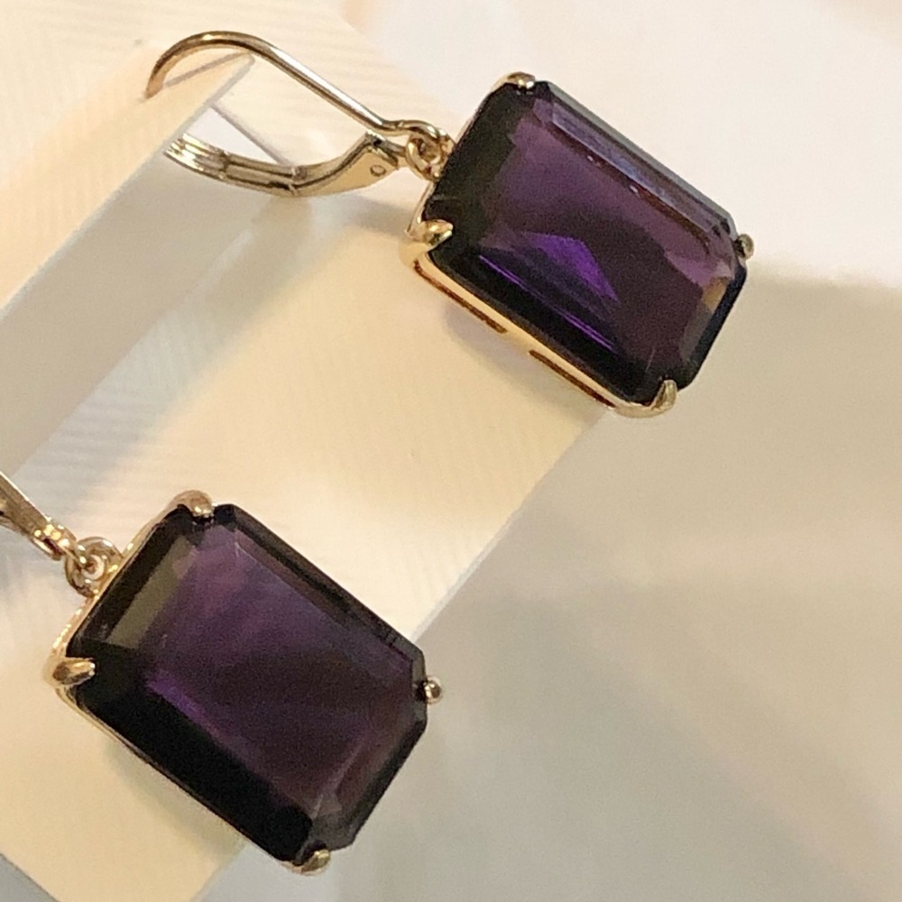 Lauren Ralph Lauren purple amethyst look‎ gemstone rectangular dangling earrings